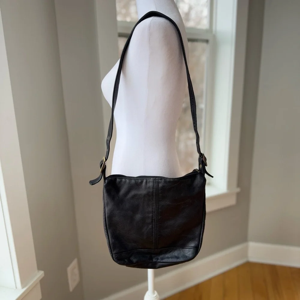 Vintage 90’s Albi Black Hobo Bag with Square Brass Details